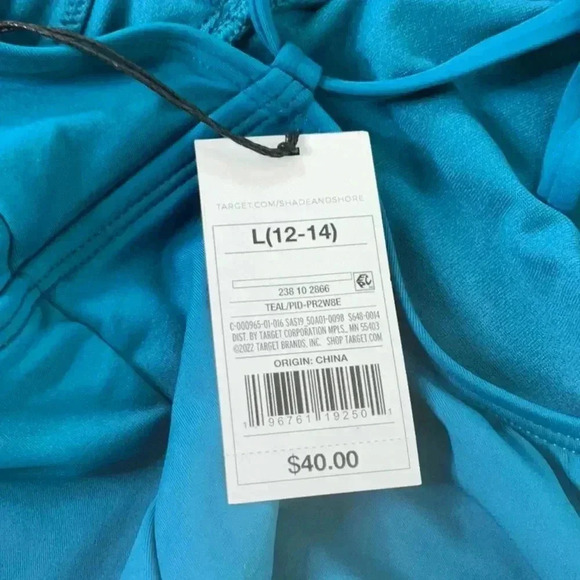 SHADE & SHORE - WOMEN'S ONE-PIECE TEAL CHEEKY SWIMSUIT RUFFLES STRAPS L (12-14) - Picture 13 of 14